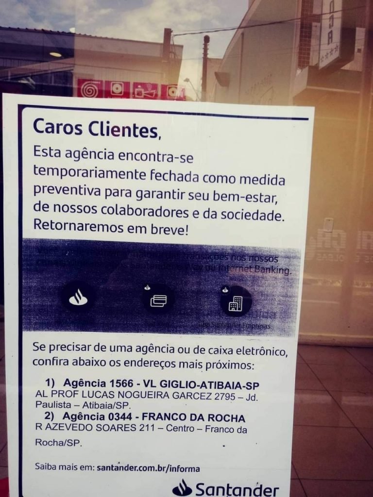 Santander fecha temporariamente a agência de Mairiporã