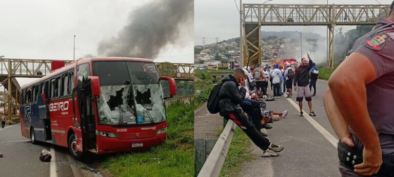 Ônibus incendiado em Mairiporã teve origem na briga entre torcidas do Palmeiras e Cruzeiro